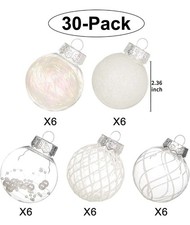 Clear Plastic Christmas Ball Ornaments, 30Ct 2.36 Inch Silver Balls for Tree