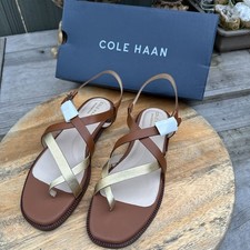 NWB Cole Haan Wilma Strappy Sandal Womens 8B Flat Gold British Tan W22952