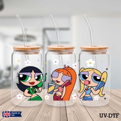 Powerpuff Girls UV DTF Aufkleber - 16 Unzen Libbey Dose Glasfolie YN930