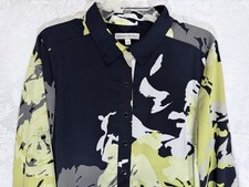 Banana Republic Dark Navy Blue Yellow Floral Button Up Shirt Dress SZ 14