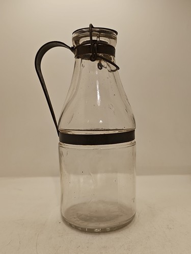 Quart A G Smalley 1898 milk bottle tin top handle antique Boston NY