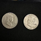 Two (2) Ben Franklin 90% SILVER Half Dollars,  1952