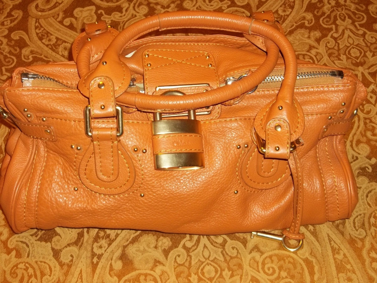 Authentic Chloe Paddington Italy Orange Handbag Satchel Purse W Lock Key S6