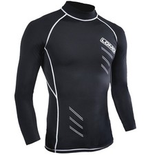 Lomo Mens Rash Vest- Lycra Black Surfing Swimming Sun Protection Long Sleeve Top