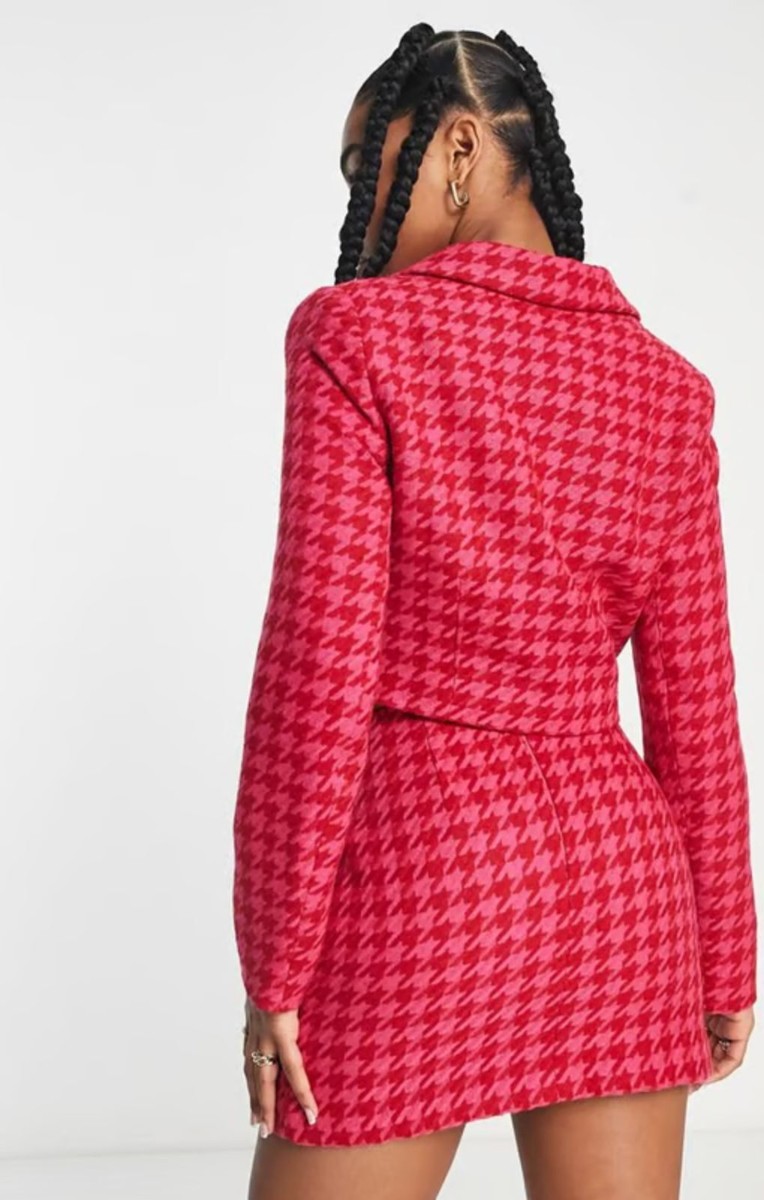 Miss Selfridge Womens Boucle Cropped Blazer In Pink And Red