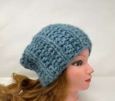 Sombrero de mujer gorro suave tejido a mano 100 % cachemir color azul polvoriento boina cálida regalo