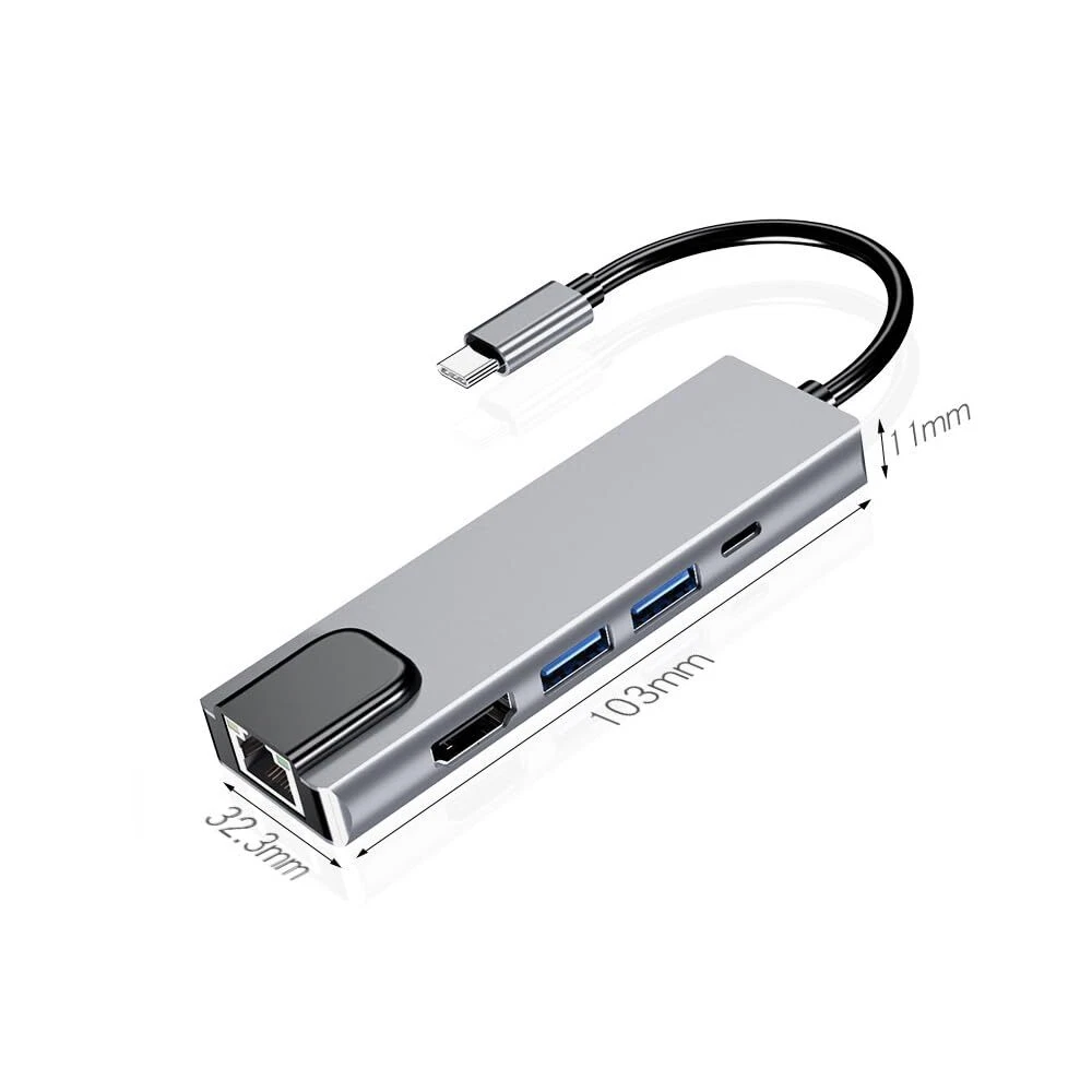 5-in-1 USB C Hub with Ethernet 1000Mbps 4K HDMI & USB Ports