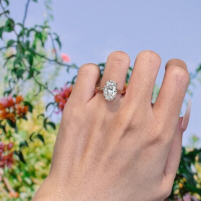 Ehering Diamant Lab Grown Oval 2 Karat IGI-zertifiziert 18 Karat Weißgold Grö...