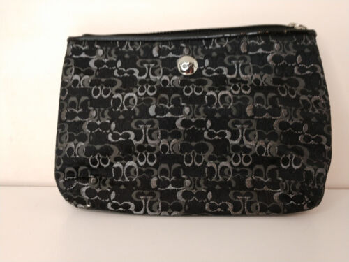 COACH Optic Black Gray Metalic Canvas MAKE UP BAG Clutch Purse Cosmetic Holder - Picture 1 of 8