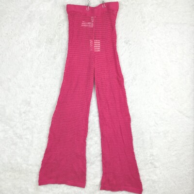 Happily Grey Womens Pants Wide Leg Crochet Cover Up Fuschia Pink Sheer M New