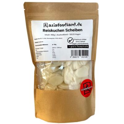Asiafoodland - Tteok slices koreanischer Rice cake Scheiben m. Rezeptkarte 400g