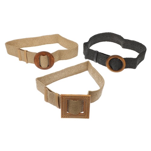3 Pcs Round Buckle Belt Miss Elegant Women Elastic Braided Belts