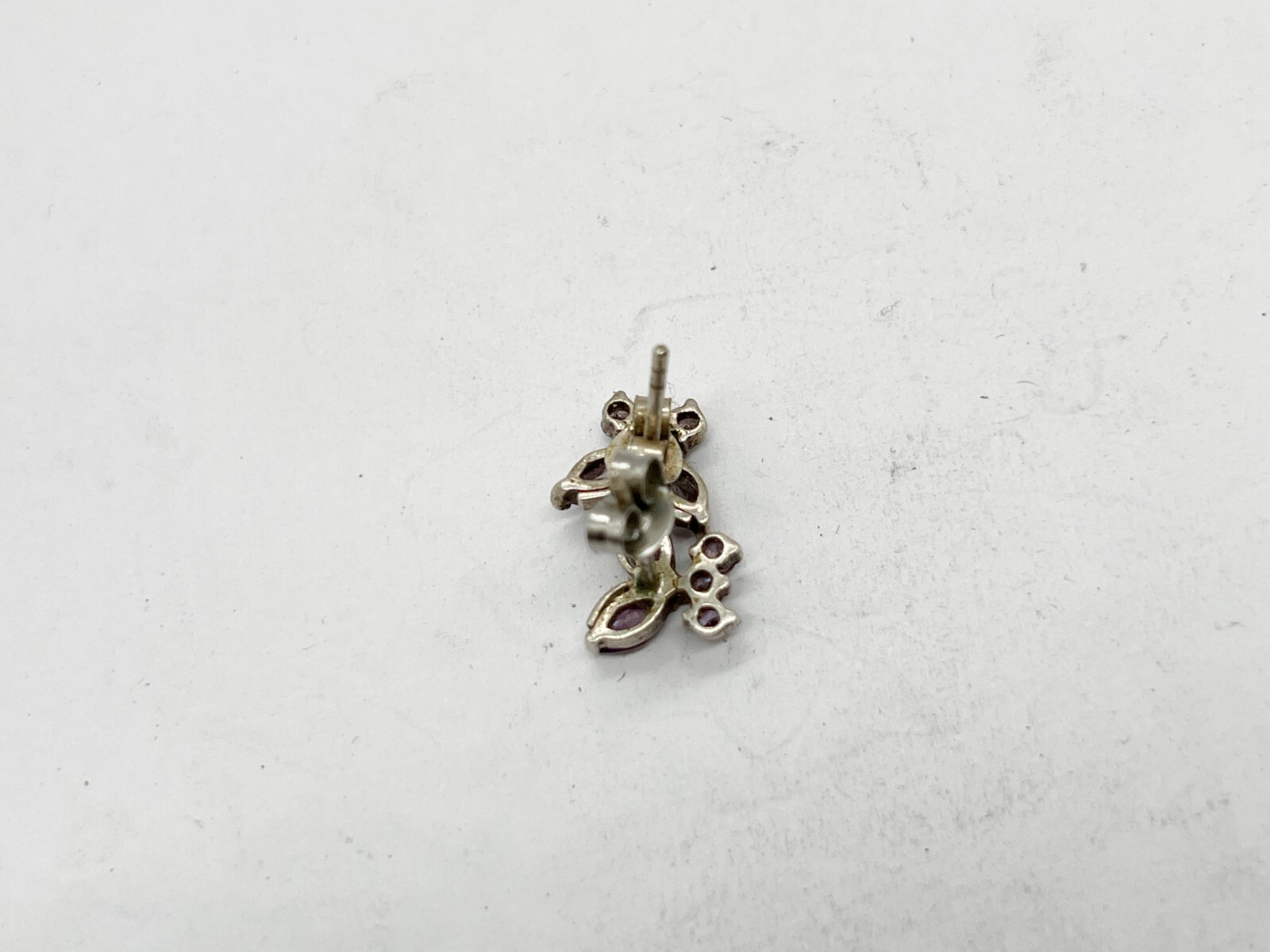 VINTAGE SOLID STERLING SILVER AMETHYST SET STUD B… - image 3