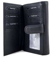 XXL- GeldböRse Portemonnaie 16 KartenfäCher Echt Leder Rfid Damen Schwarz BöRse