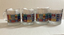 Disney Christmas Mickey Minnie Mouse Clear Glass Mugs Made in USA Set Of 4