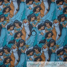BonEful FABRIC FQ Cotton Quilt Disney Aladdin Girl Jasmine Princess Tiger Rajah
