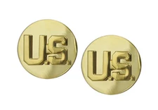 US Army Pair Enlisted "U.S." Collar Disk Insignia Badge Gold Color Metal Pins