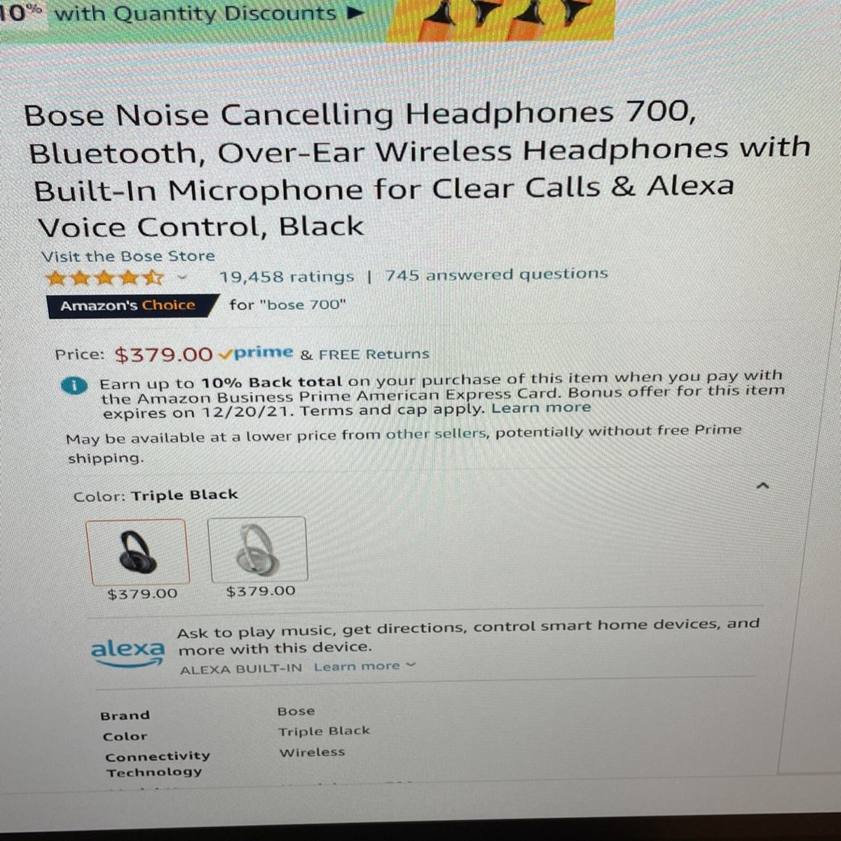 Bose 700 Noise Cancelling Headphones - Black (Open box Bose 700 Noise Cancelling Headphones - Black (Open box