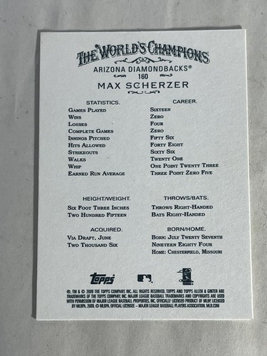 Topps Allen & Ginter's 2008-09 Max Scherzer Rookie Karten Top Zustand x3 - Bild 5 von 7