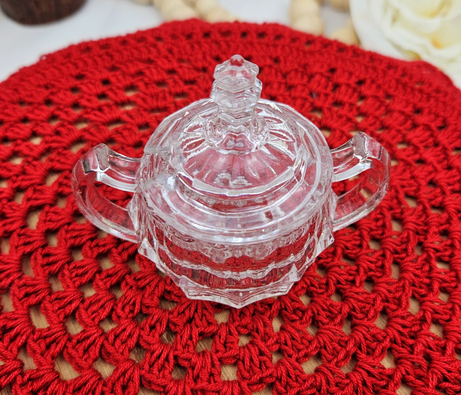 Vintage Crystal Sugar Bowl with Spoon eBay