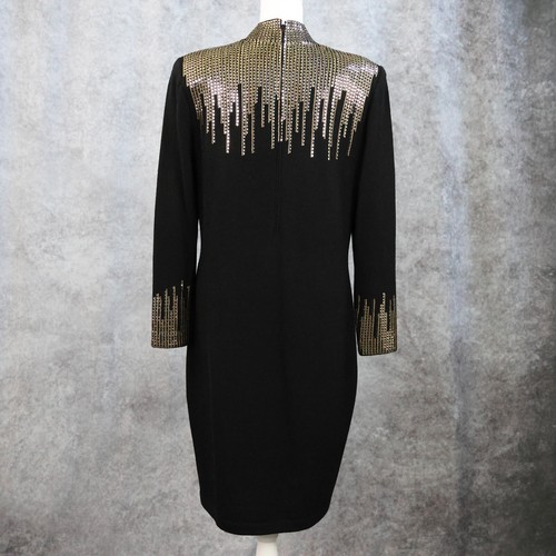ST JOHN Evening Black with Silver and Gold Paillette Embellished Dress Size 8 - Picture 6 of 8