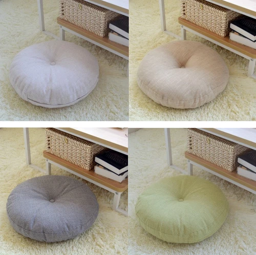 Linen Floor Pillow Seating Cushion with Removable Zippered Cover Thick Round 18" - Picture 4 of 22