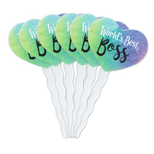 World's Best Boss Heart Love Cupcake Picks Toppers Decoration Set of 6 - Bild 1 von 6