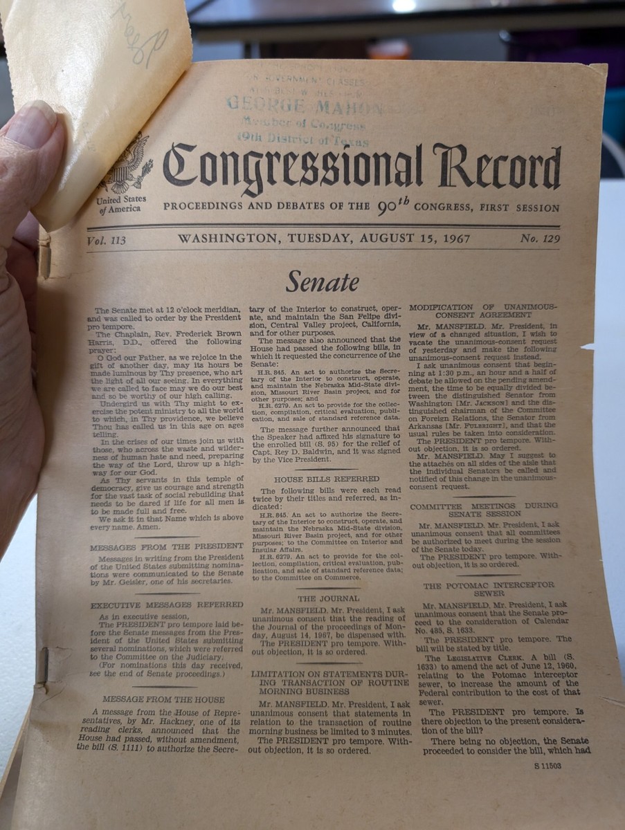 Congressional Record 1967 (1) 1971 (2) Day in the life of the