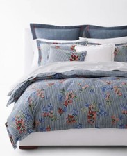 NIP Ralph Lauren Maggie Floral Stripe Indigo Multi King Duvet Cover  Shams Set