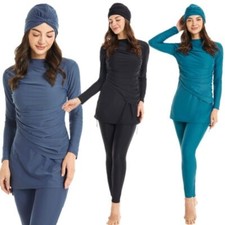 3Pcs Swimwear Muslim Women's Hijab Swimsuit Hat Tops Pants Islamic Bathing Wear