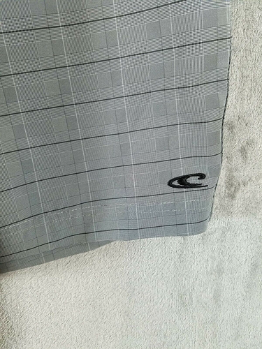 Oneill Hybrid Shorts Mens 36 Gray Black Plaid Bermuda Swim Trunks Casual Stretch - Picture 2 of 9