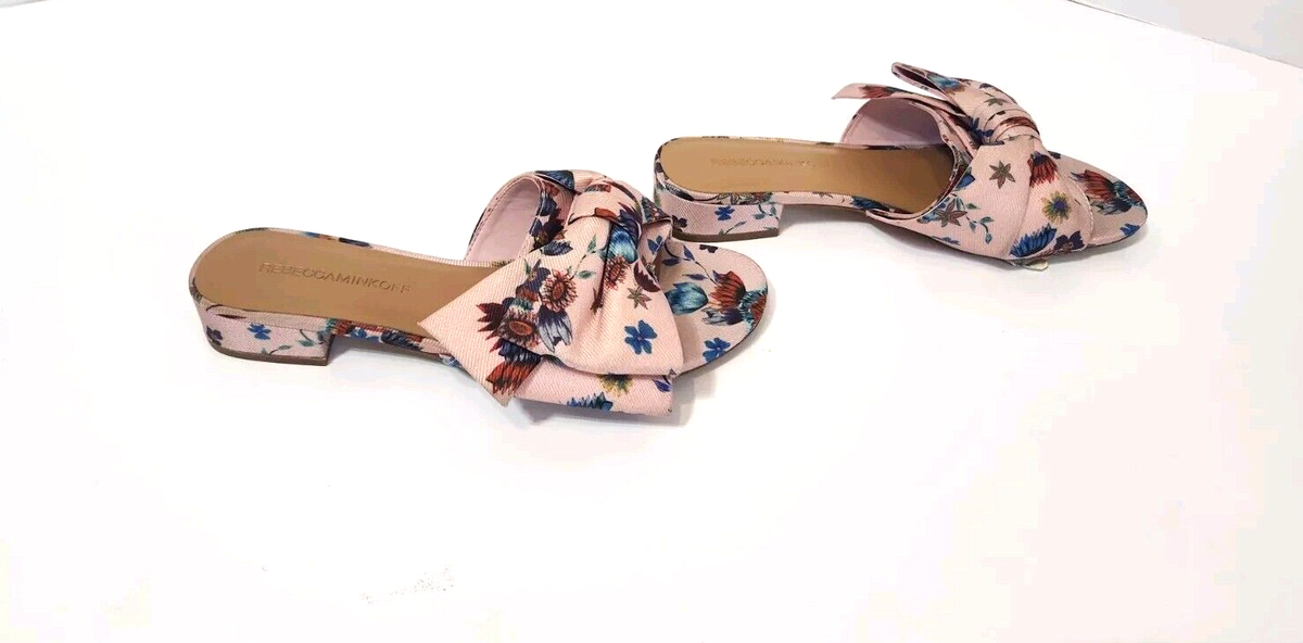 Rebecca Minkoff Calista Pink Floral Bow Open Toe Slide Sandals Women's M