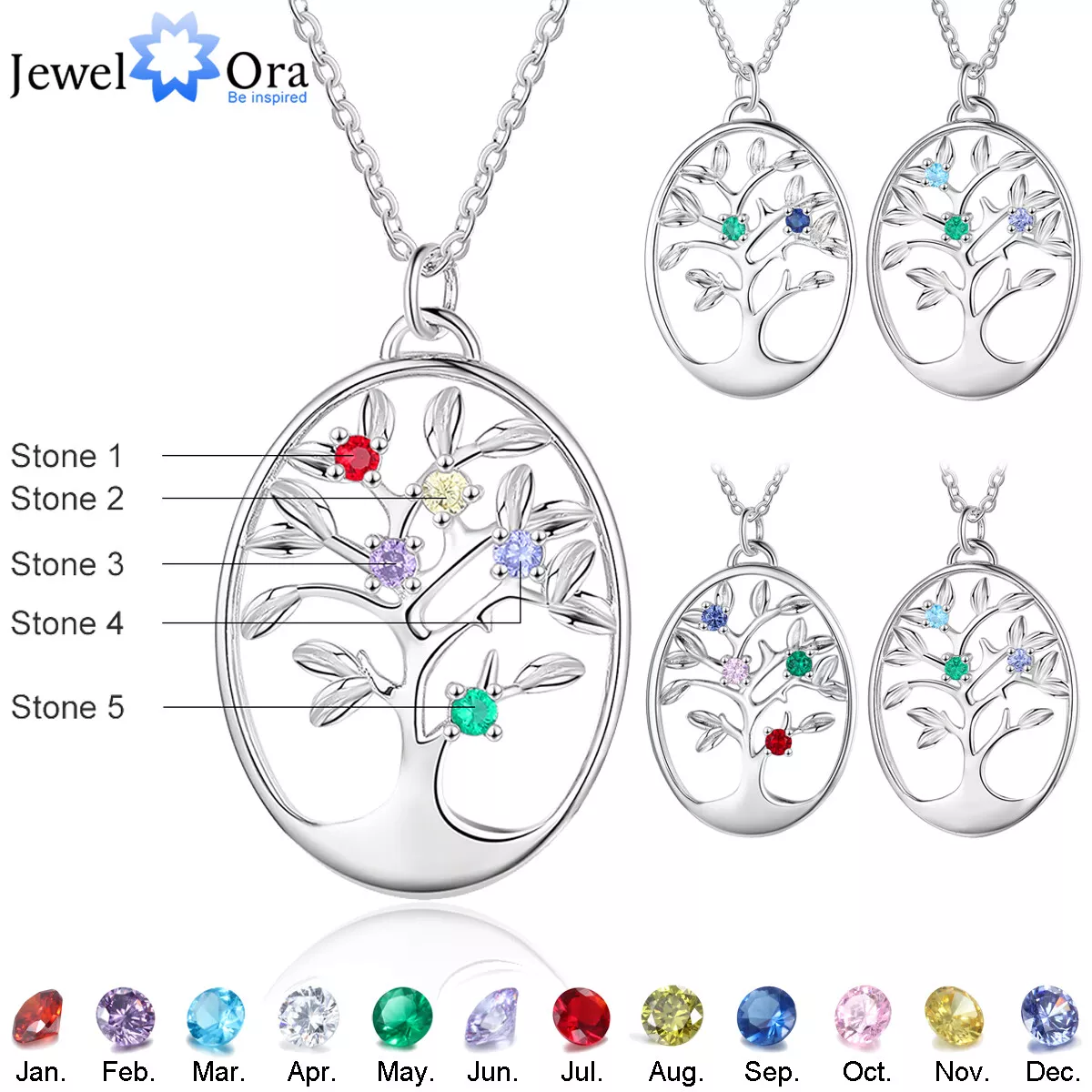 Personalized Birthstone Women Tree of Life Necklace Pendant For Christmas Gift