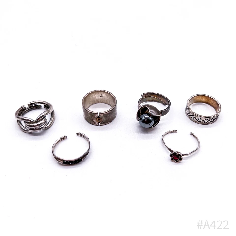 Set Di 6 Anelli Vintage In Argento Con Marchio 925 & 835 Argento | 6 Pezzi - Immagine 2 di 4