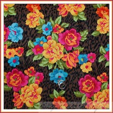 BonEful Fabric FQ Cotton Quilt Brown Pink Rainbow FLOWER Wild Leopard Skin Print