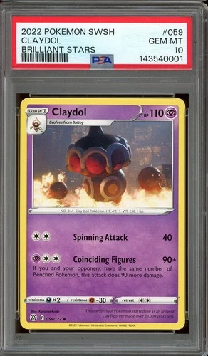 Pokemon Sword & Shield Brilliant Stars #059 Claydol PSA 10 Gem Mint Kazuma Koda