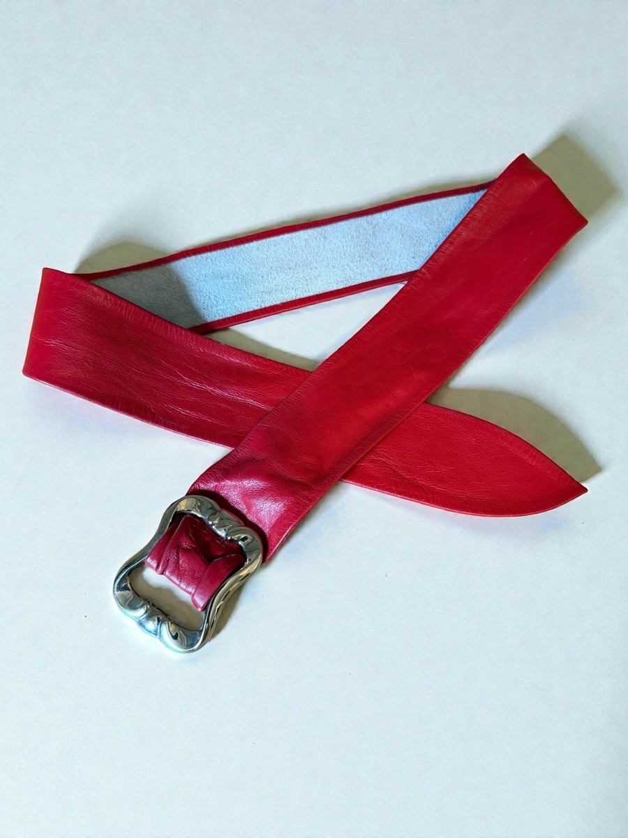 Vintage Artisan Handmade Wide Red Leather & Metal Statement 