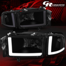 Pair Black Smoked Clear Side Led Drl Headlight For 1994-2002 Dodge Ram 1500-3500