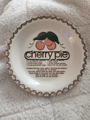 2 Mount Clemens Pottery Fruit Pie Plates Dish Peach and Cherry Vintage 10.5 Inch
