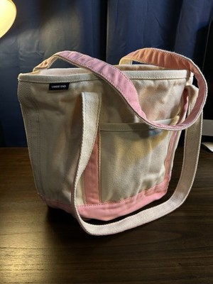 LANDS END Heavyweight Canvas Tote Open Maroon Pockets Inside & Out Key Fob Med