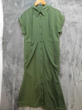Dress Womens M Green Shirt Collared Button Belted Jersey Polyester Casual