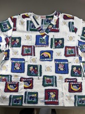Fashion Scrubs Women  s V Neck Short Sleeve Teddy Bear Print Scrub Top Size Small
