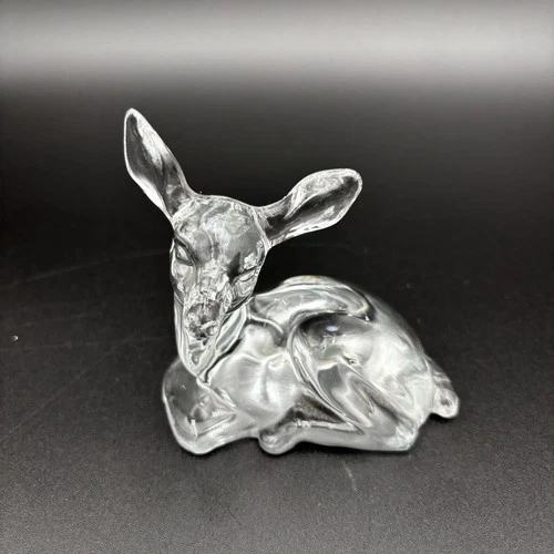 Vintage Fenton Sitting Fawn Deer Clear Glass Figurine