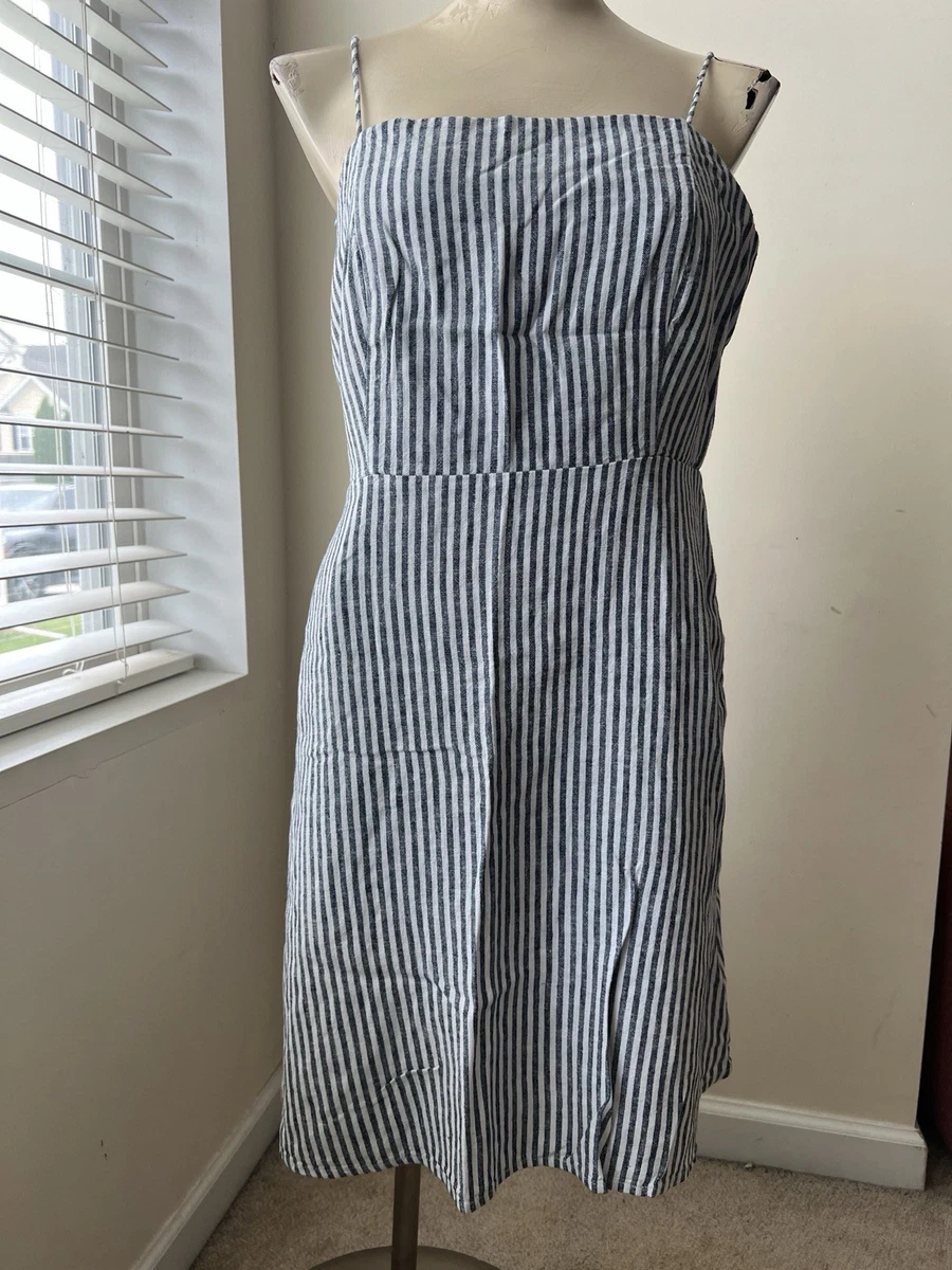 knee length dresses for ladies Navy Blue Stripe Midi Dress - All Dresses