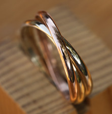 9ct Yellow White & Rose Gold Russian Wedding Ring Size O 1/2 Vintage cleaned