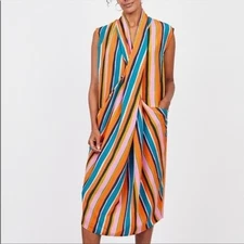 DUBGEE By Whoopi Long Overlap Dress in Pink Multi L NWOT