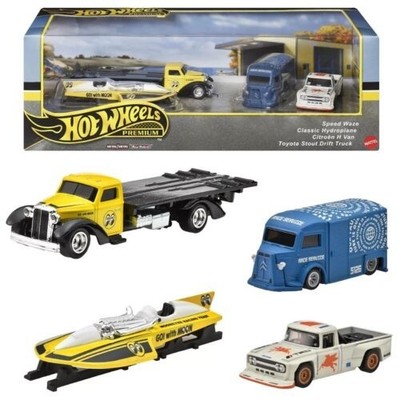 Mattel 1:64 Hot Wheels Premium Set Real Riders 4 Cars Diorama HRT51 Neu/OVP