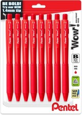 Pentel Wow Retractable Ballpoint Pen, 1.4mm , Bold Line, Red Ink, Pack of 8 B