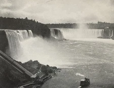 Niagra Falls American And Horseshoe Falls Antique Lithograph Print Early 1900 NY