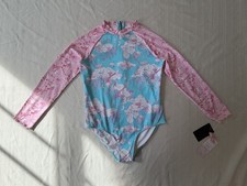 LoveShackFancy Hurley Swimsuit Girls L 16 Blue Pink Rash Guard One Piece NWT $80